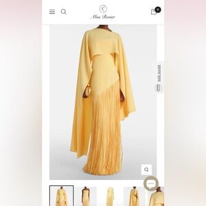 Miss Rosier Cayetana Yellow Fringed Maxi Dress with Shawl Detail